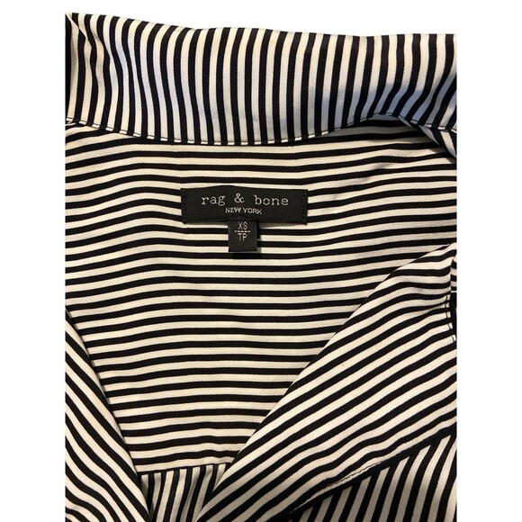 Rag & Bone Luca Woman’s Short Sleeve Silk Blouse Sz‎ PXS Striped Black/White - Picture 12 of 15
